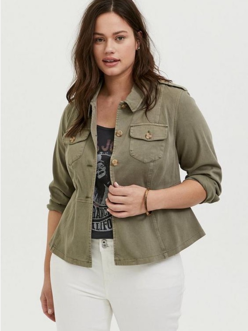 Torrid Light Olive Green Twill Peplum Utility Jacket plus size 1